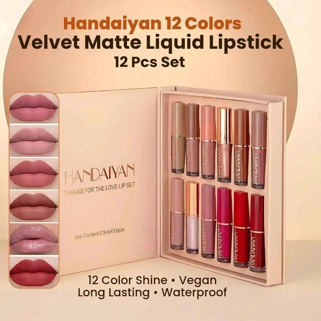 12 Colors Handaiyan Velvet Matte Liquid Lipstick Set - GoDifferent